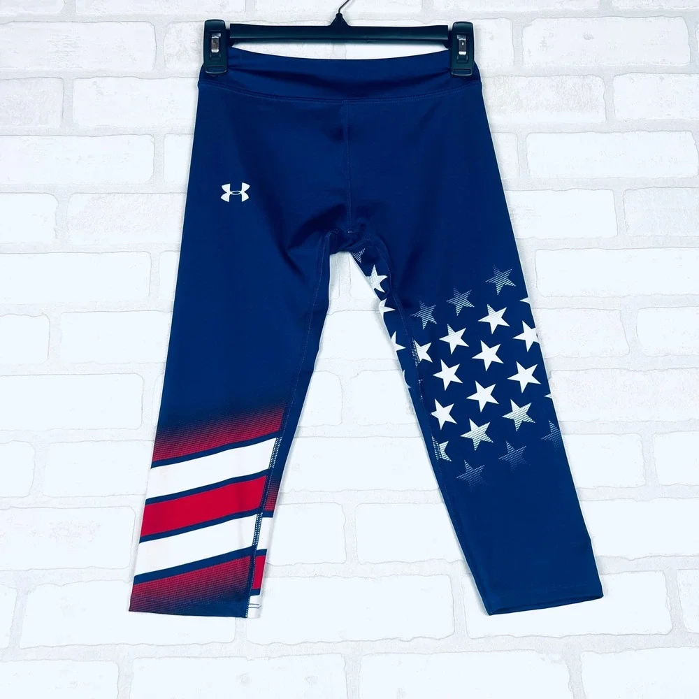 Under Armour Kids Navy Blue Stars and Stripes HeatGear Capri Leggings YMD